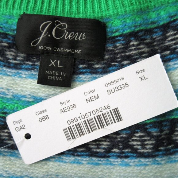 NWT J.Crew Fair Isle Cashmere Crewneck Sweater in Neon Emerald Pullover XL - Picture 3 of 4